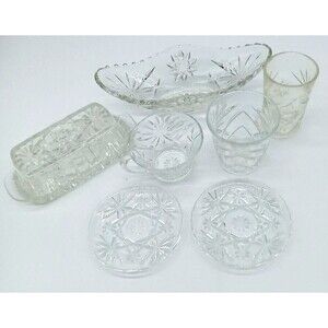Vtg Anchor Hocking Early American Prescut Clear Starburst 7 Misc Glassware
